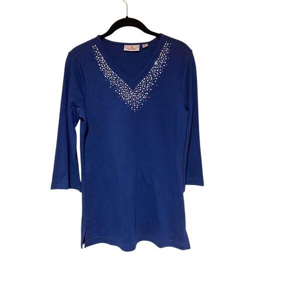 NWT Quacker Factory Embellished Studded Rhinestone Tunic Top S/XS - Picture 2 of 5